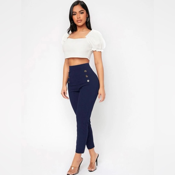 High Waist Double Button Pants - Picture 5 of 6